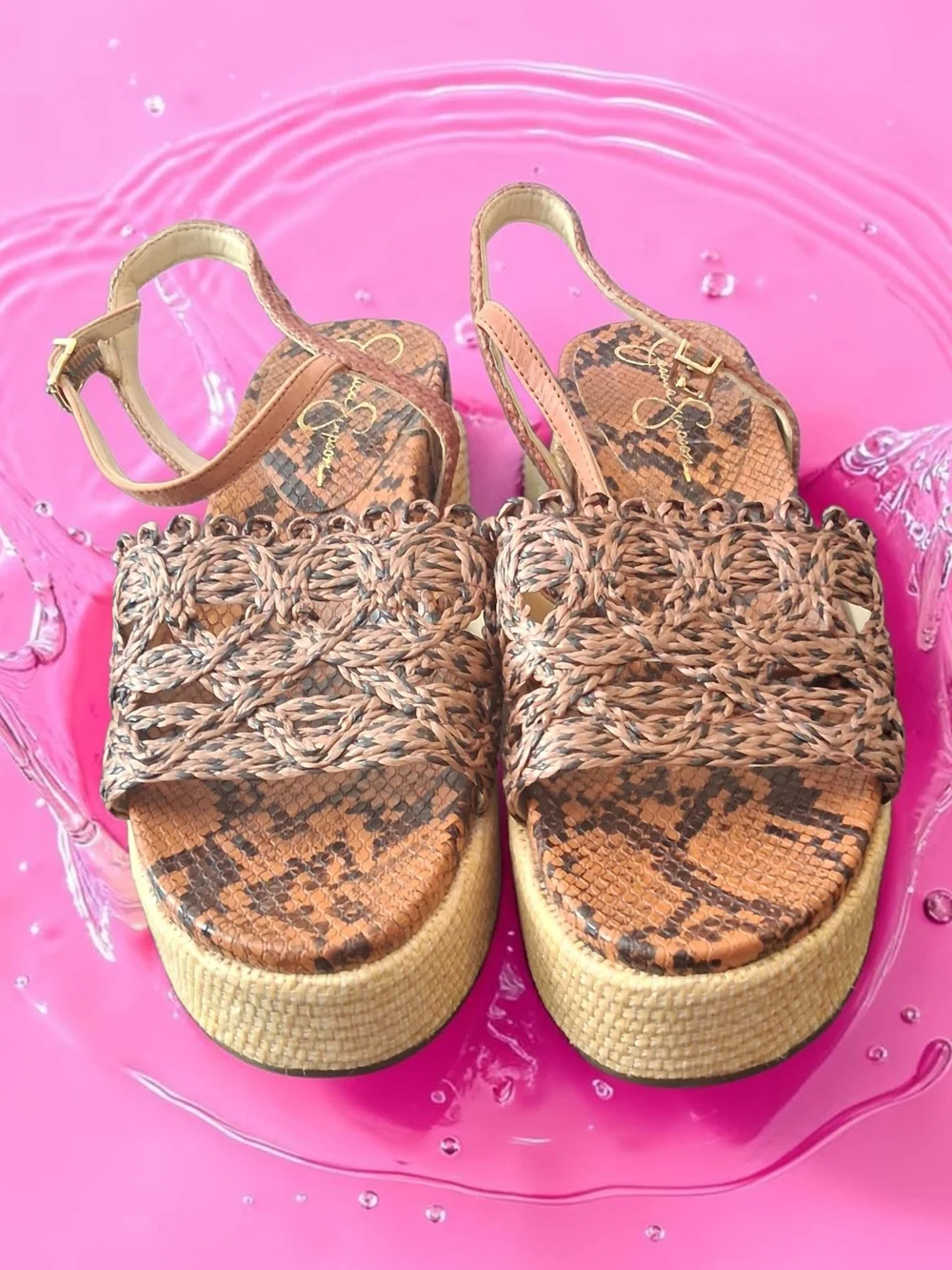 Jessica Simpson Brown Woven Platform Sandals Womens Shoes Size 8.5 Summer Cute